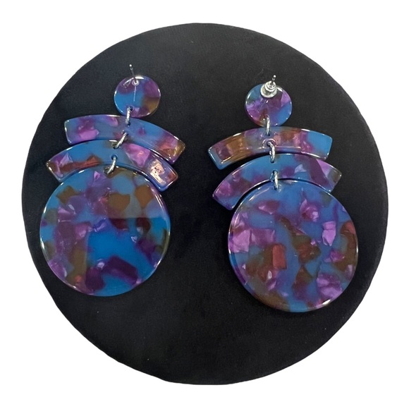 Cute  unique colorful tortious shell acrylic circle drop post earrings #J5 - Picture 2 of 2